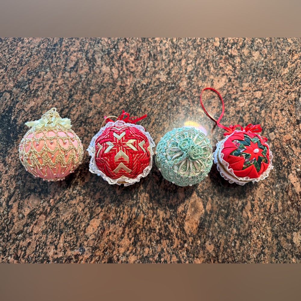 Vintage handmade quilted ornaments (4)